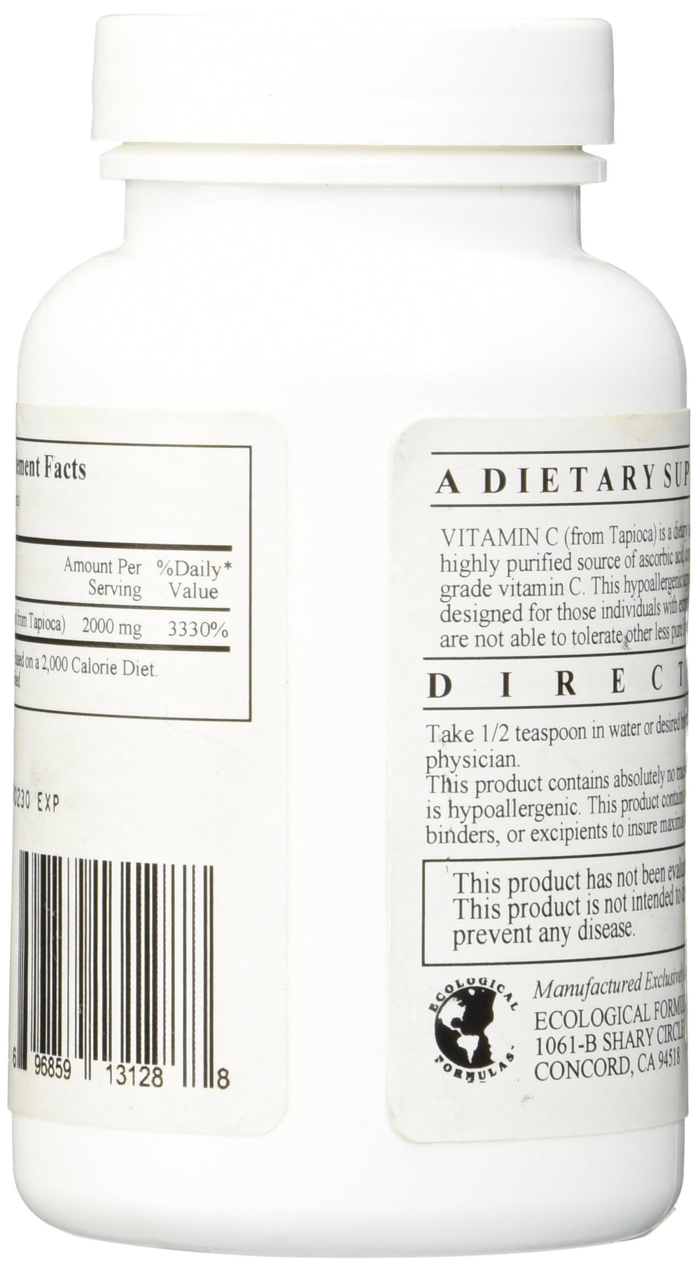 Ecological Formulas Vitamin C Tapioca being dispensed with a scoop for precise half-teaspoon dosing