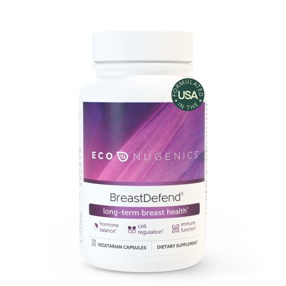 EcoNugenics BreastDefend bottle with capsules supporting breast health and daily wellness