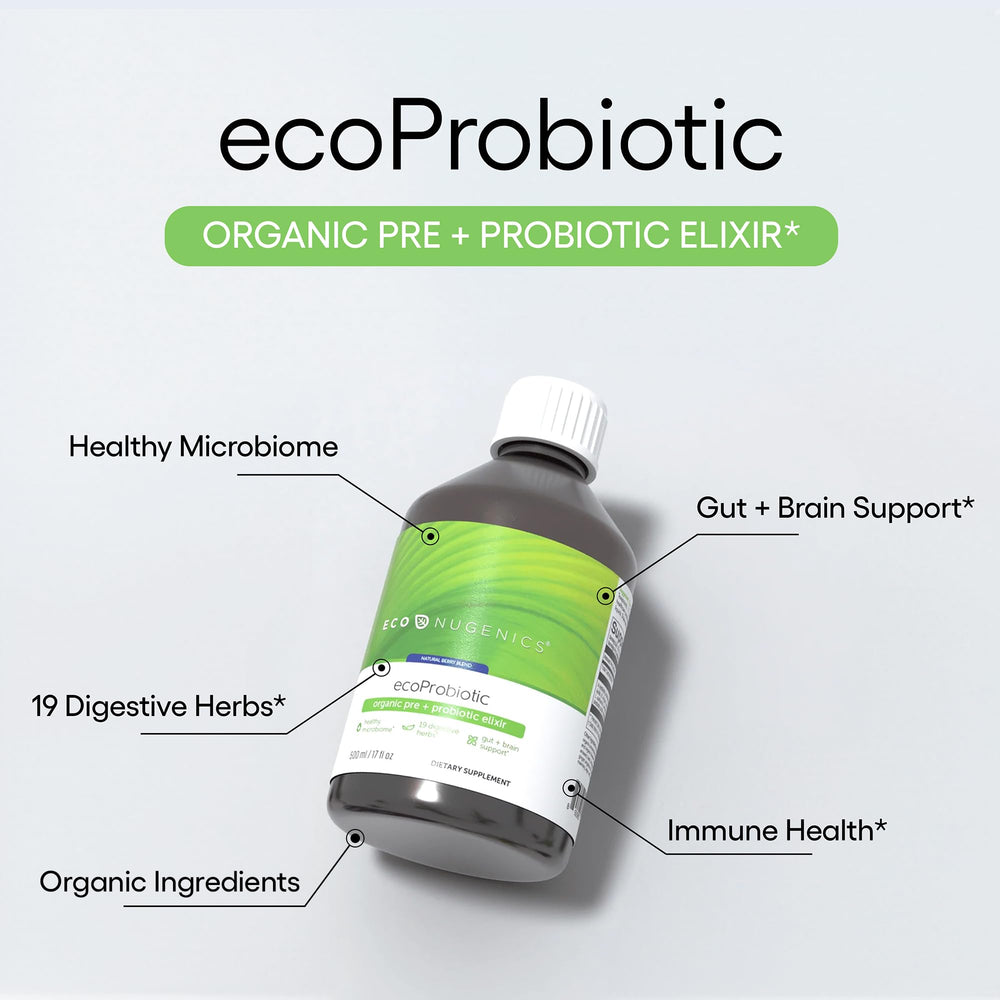 EcoProbiotic bottle being poured to mix with water for daily use.