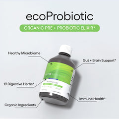 EcoProbiotic bottle being poured to mix with water for daily use.