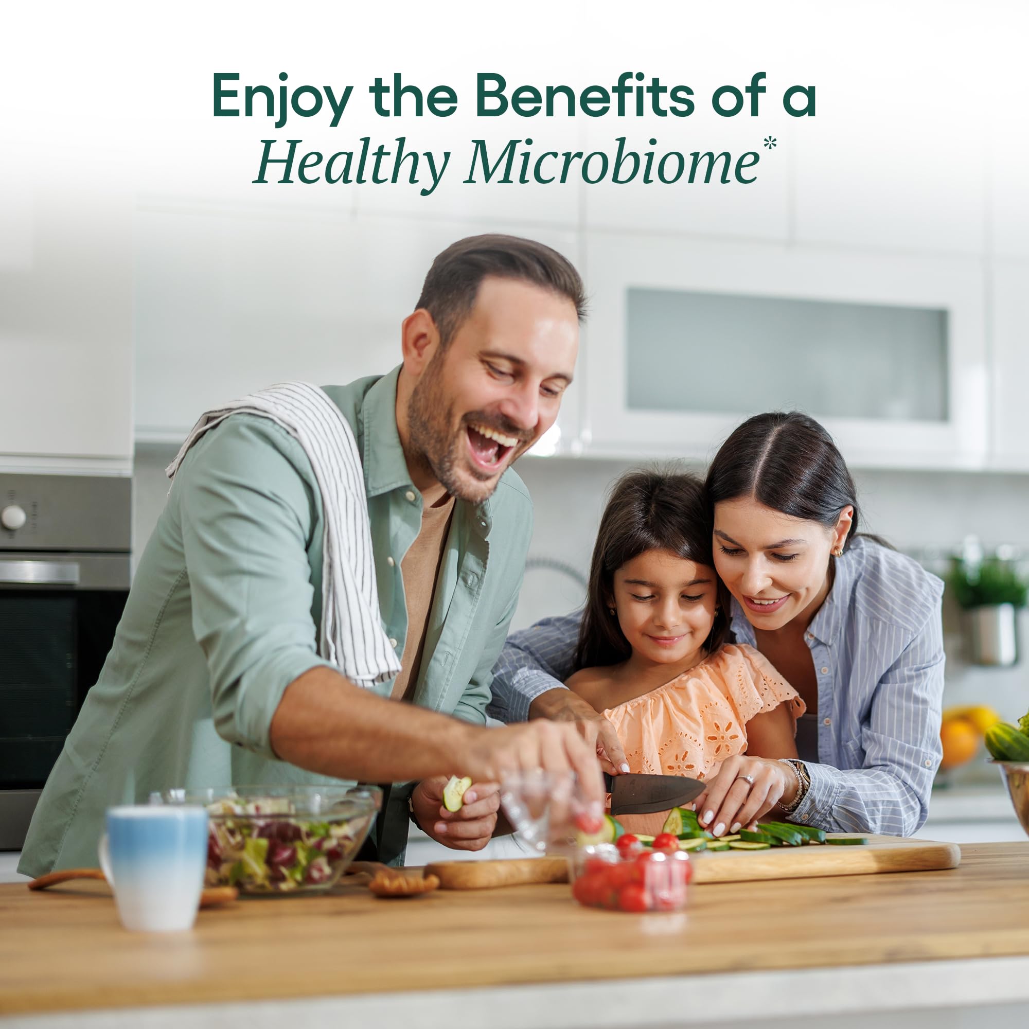 Herbs and fermentation imagery emphasize 19 organic botanicals in EcoProbiotic.