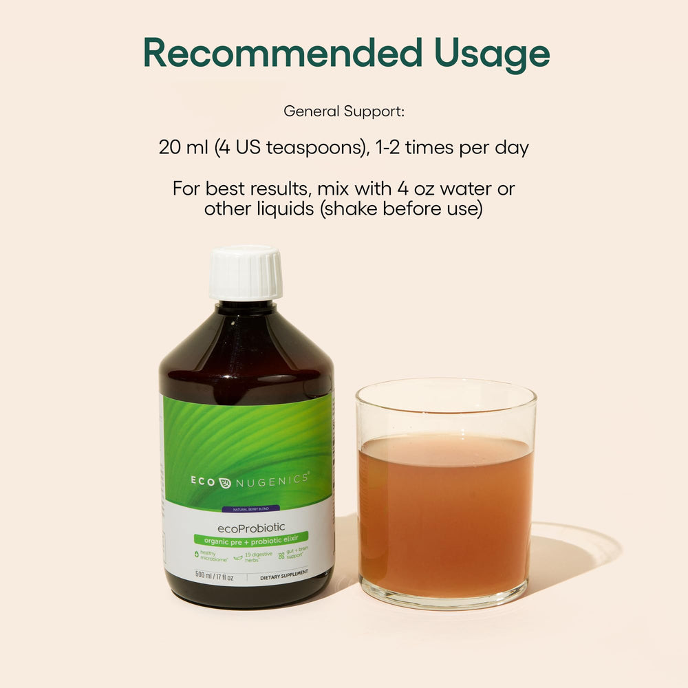 Glass with EcoProbiotic liquid texture ready to mix into a beverage.