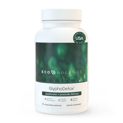 EcoNugenics GlyphoDetox bottle on shelf suggests a gentle toxin-support routine