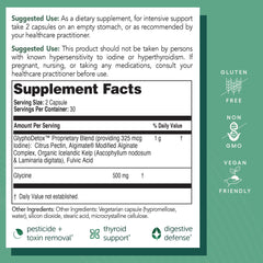 Close-up of capsules showing kelp and citrus pectin for gut health