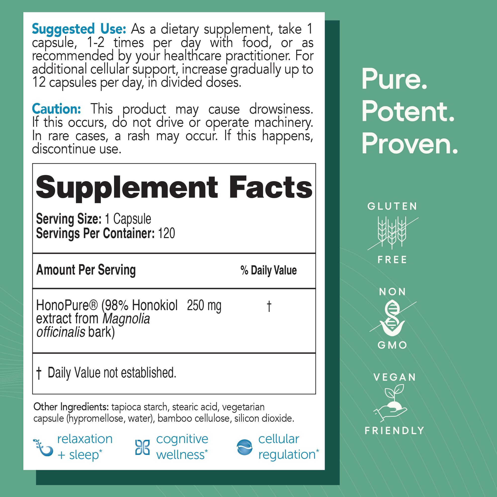 EcoNugenics HonoPure label with GMP and vegan symbols signaling trusted quality