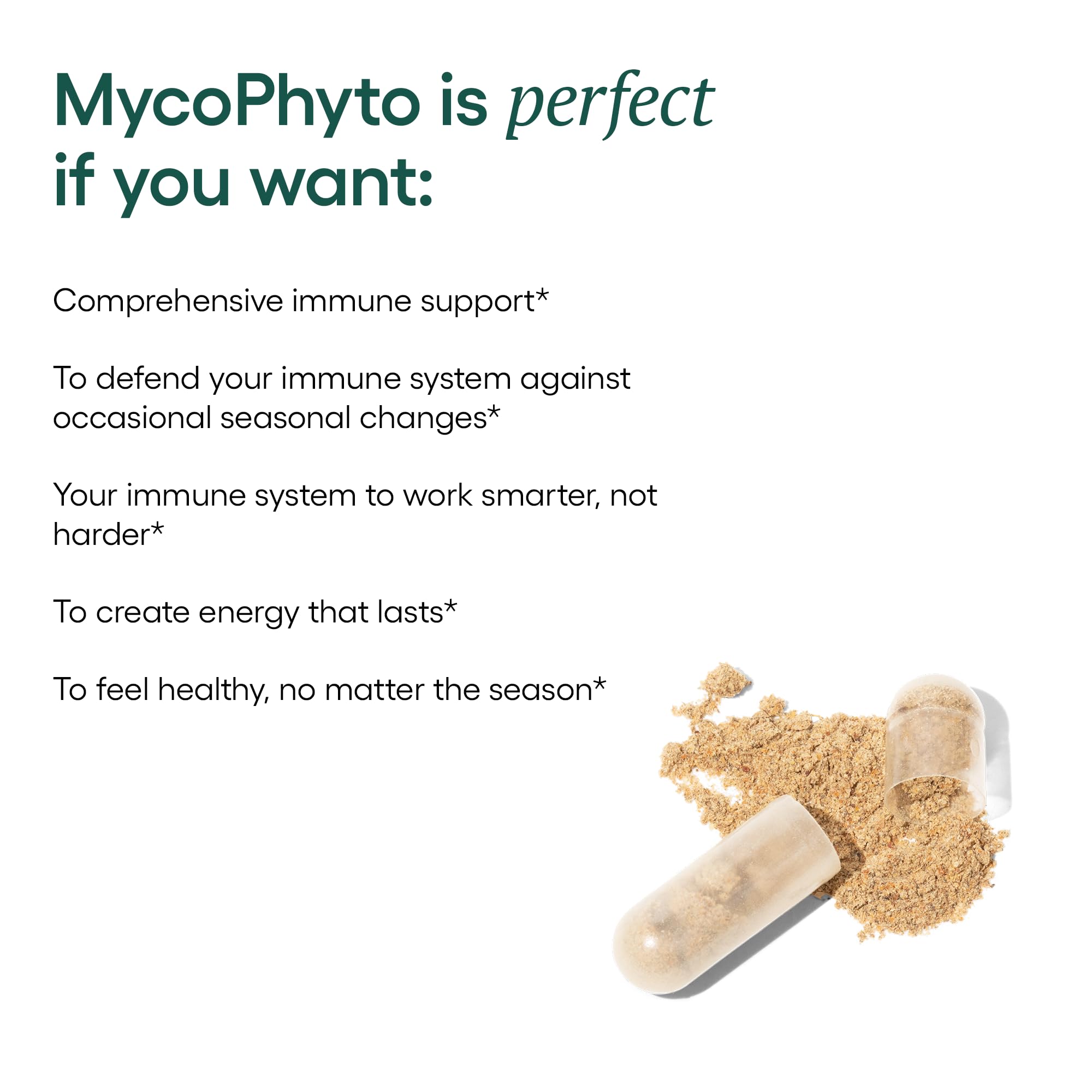 Ingredient science graphic illustrating immune-supporting mushroom synergy.