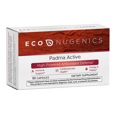 EcoNugenics Padma Active bottle close-up detailing herbal blend for daily energy