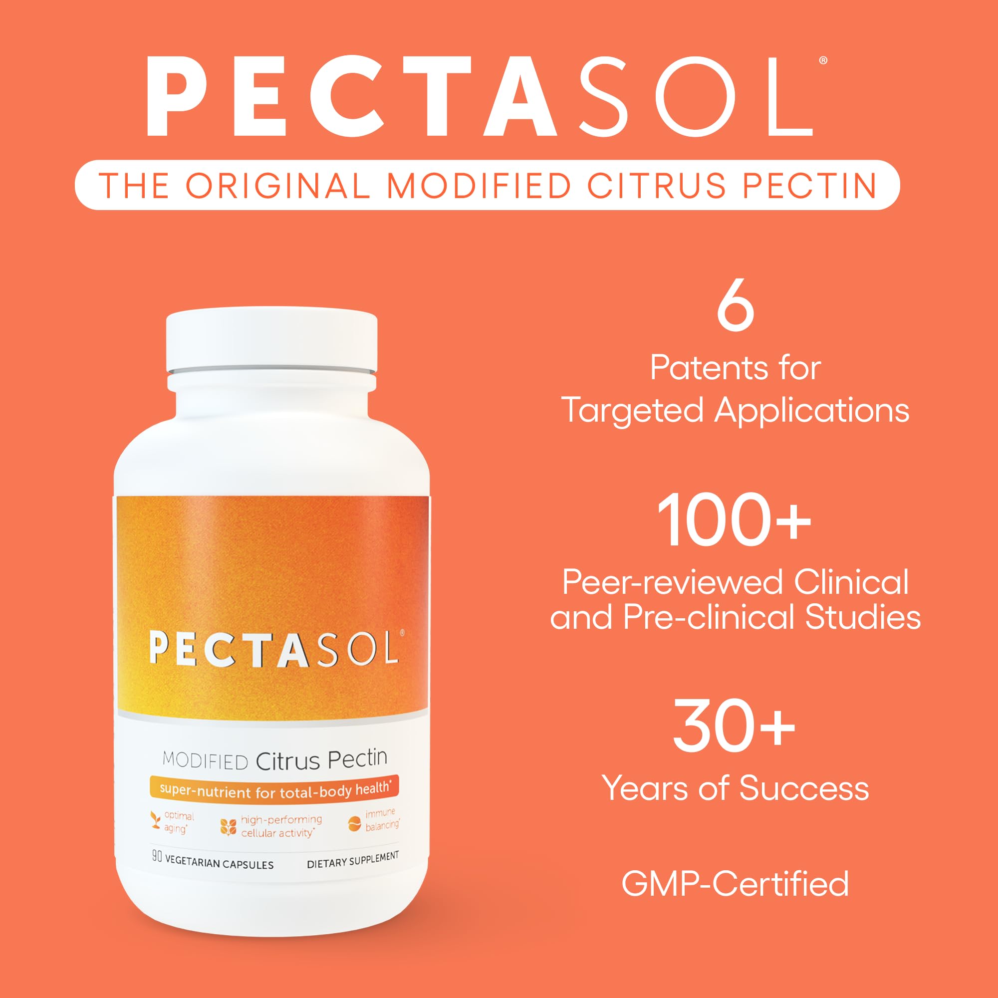EcoNugenics PectaSol bottle label highlighting GMP quality and ingredients.