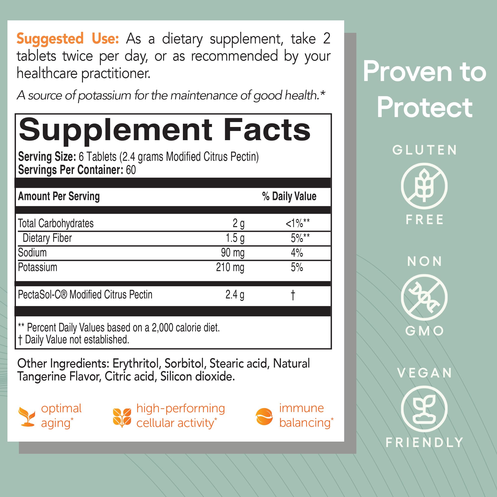 Detailed view of EcoNugenics PectaSol label with GMP marks.