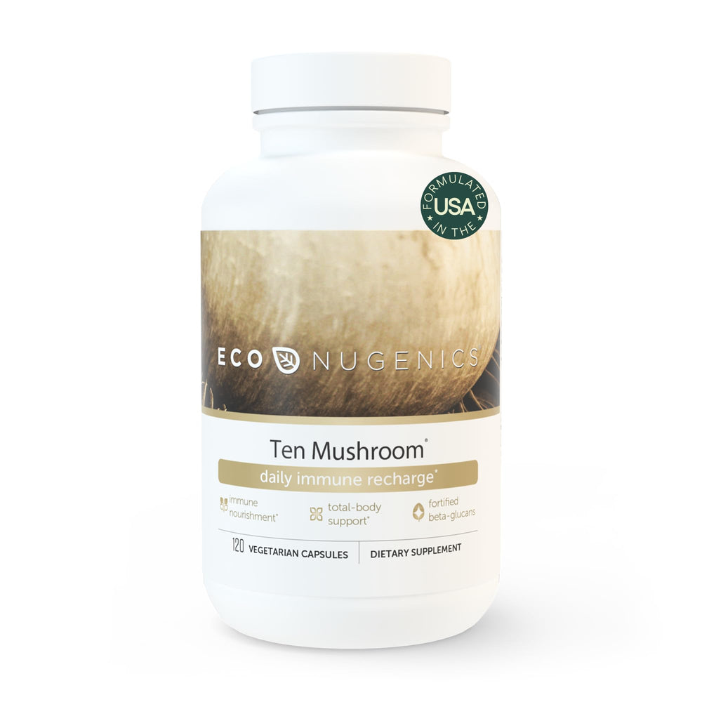 EcoNugenics Ten Mushroom bottle front view for daily immune support