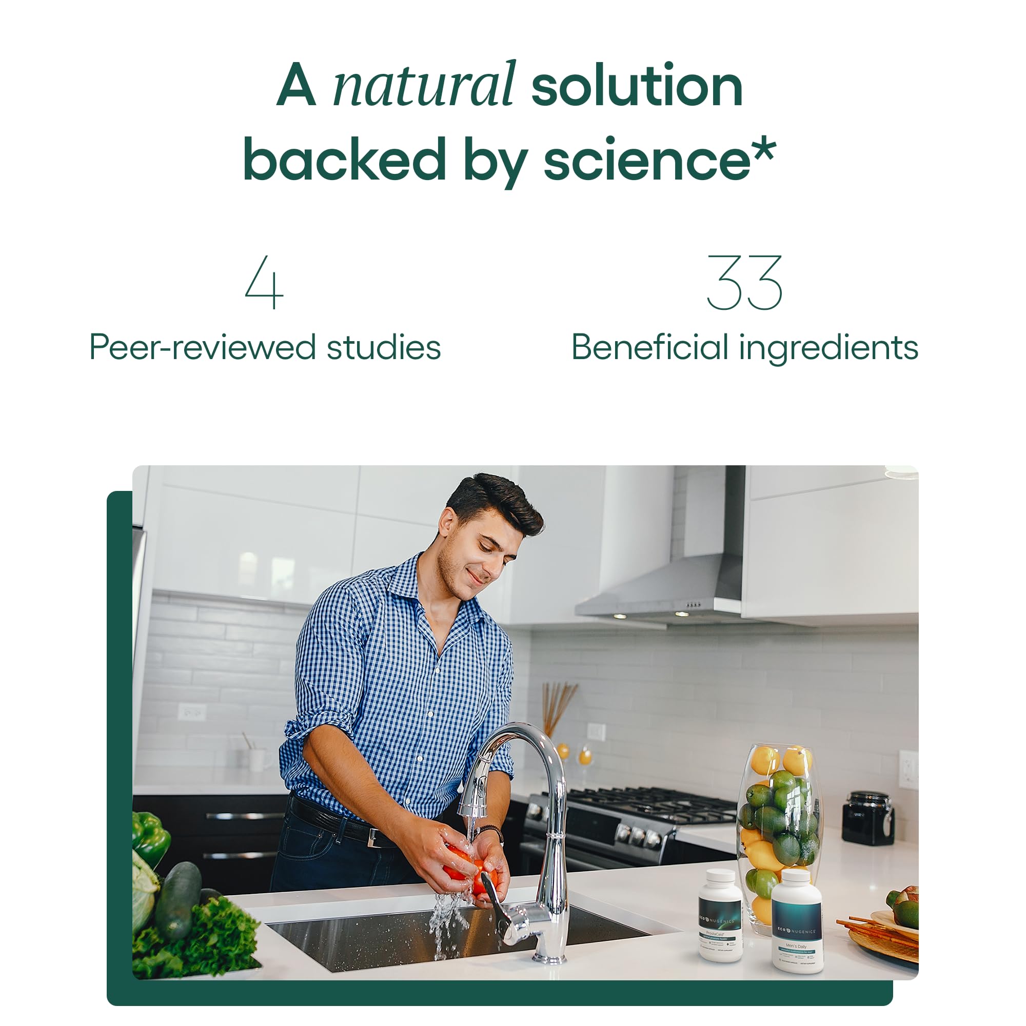 EcoNugenics ProstaCaid label highlighting natural ingredients blend.