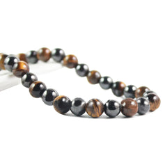 Ecooon tiger eye and hematite beads close-up for everyday wear.