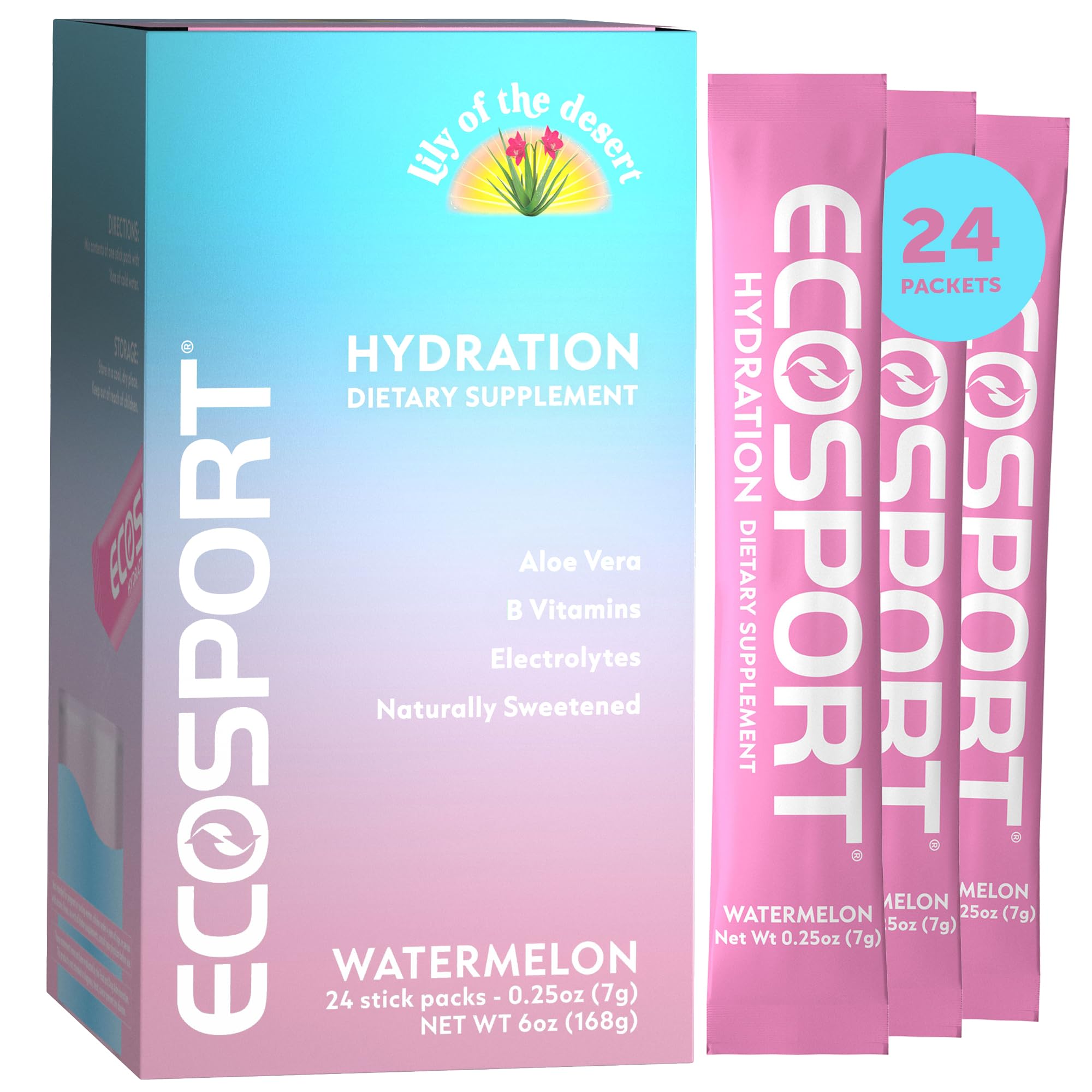 EcoSport Watermelon packet being poured into water for a refreshing hydration boost