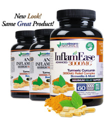 EcoStream Naturals InflamEase capsules in bottle, vegan and gluten-free convenience.