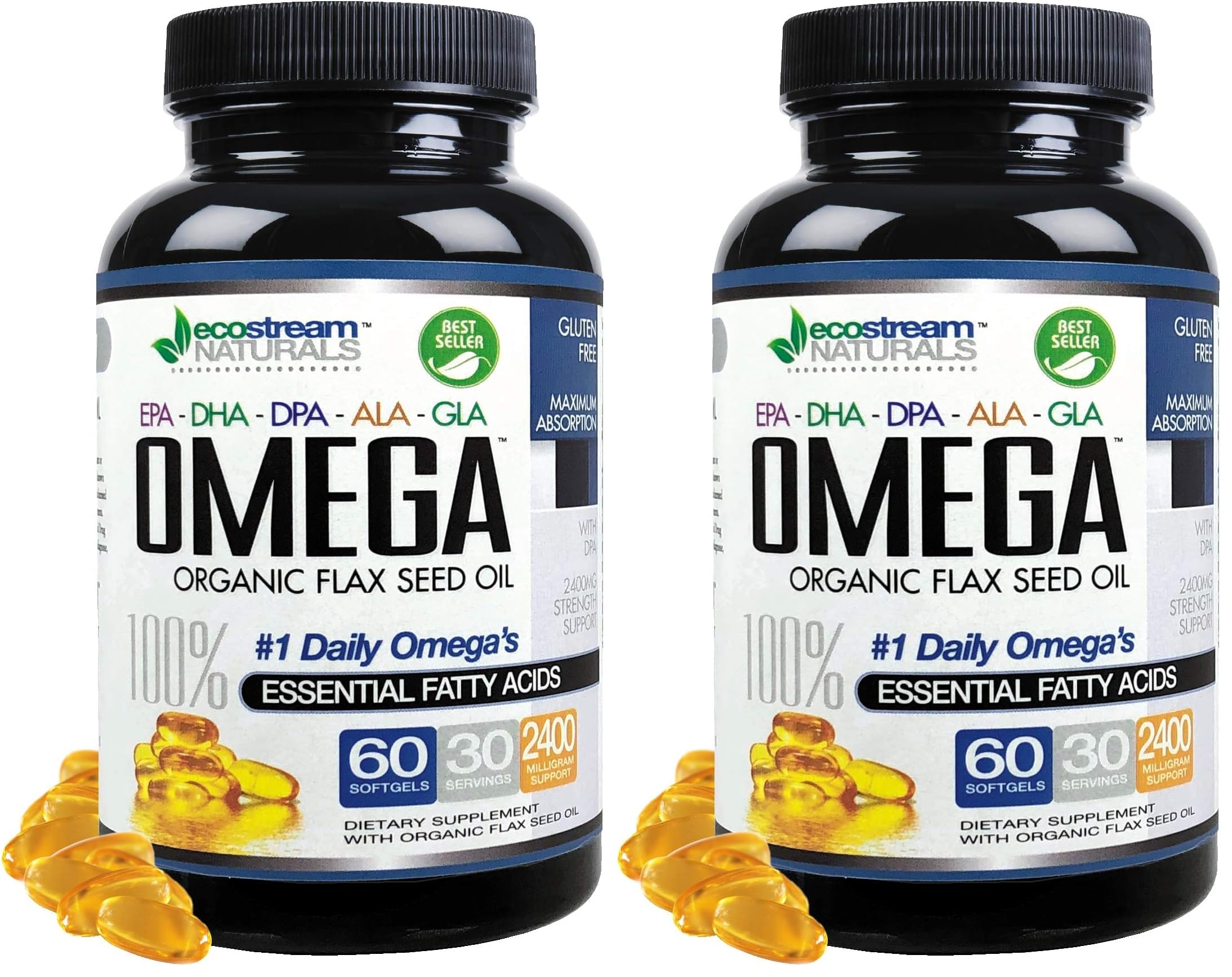 Ecostream Naturals Omega blend bottle highlighting essential fatty acids for daily support