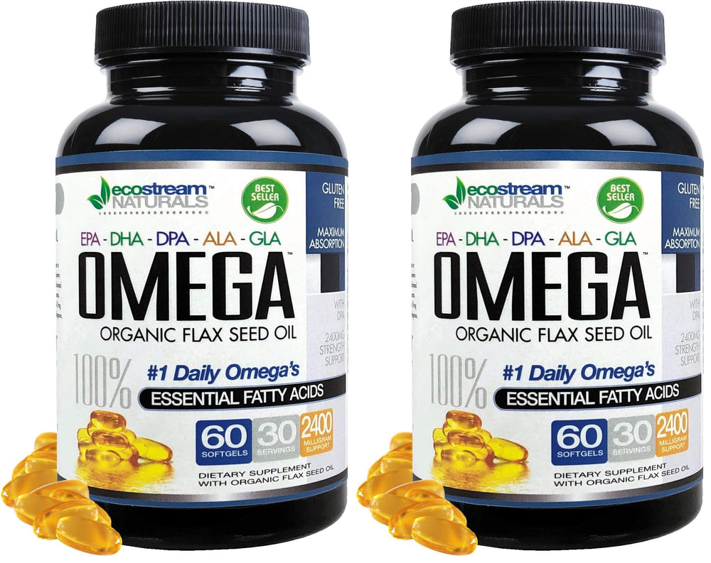 Ecostream Naturals Omega blend bottle highlighting essential fatty acids for daily support