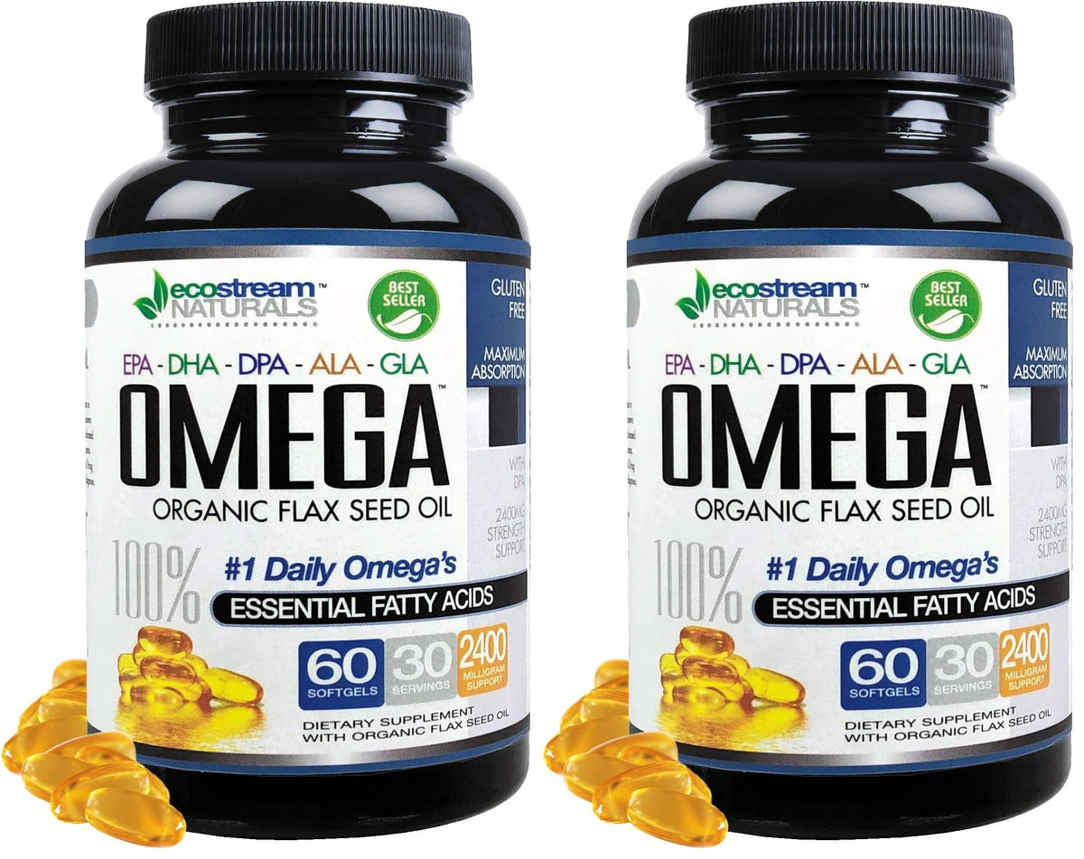 Ecostream Naturals Omega blend bottle highlighting essential fatty acids for daily support
