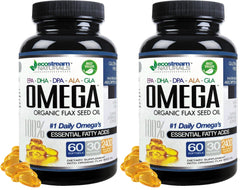 Ecostream Naturals Omega blend bottle highlighting essential fatty acids for daily support