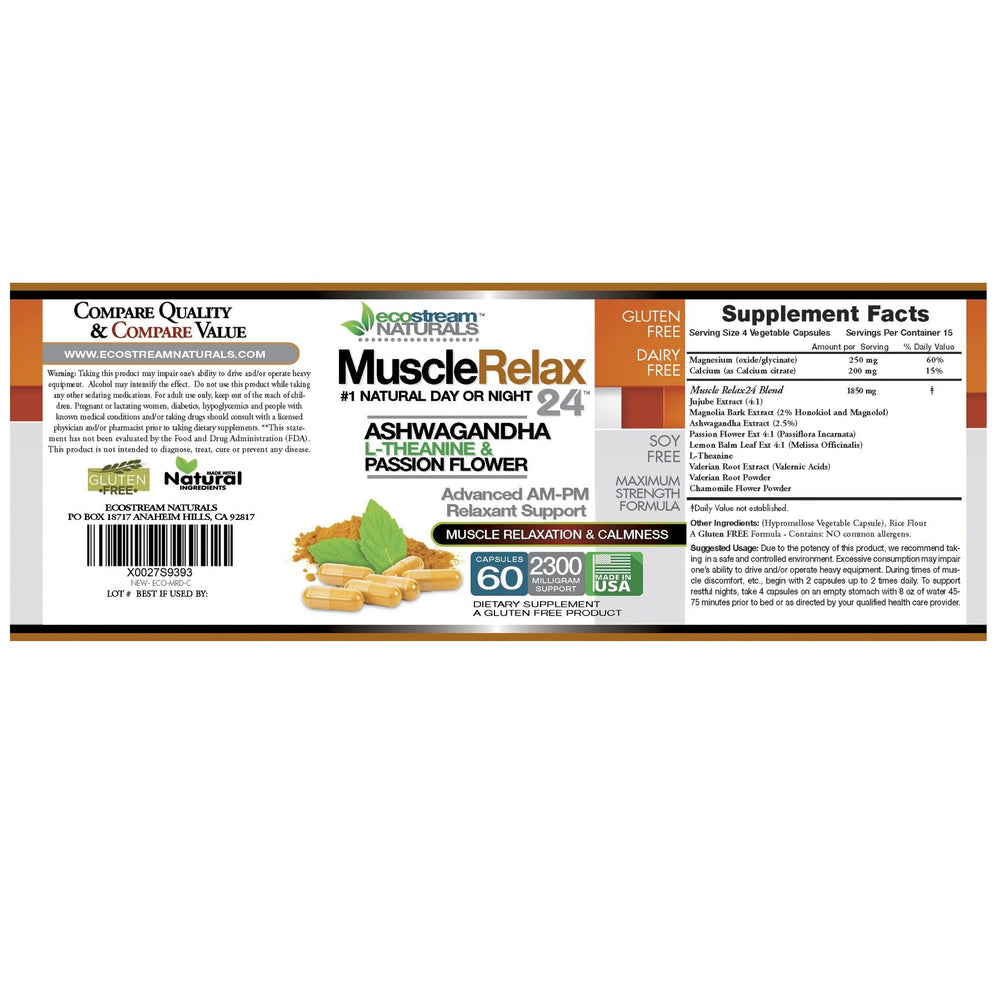 ecostream naturals relaxant capsules-closeup emphasizes 2,300 mg per capsule