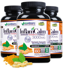 Ecostream Naturals InflamCalm capsules close-up emphasizes vegetarian, gluten-free formula.