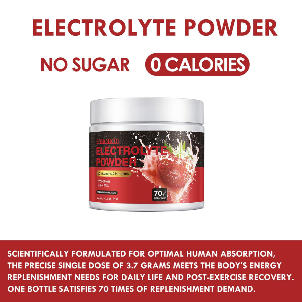 EDBOBOU strawberry electrolyte powder bottle back with minerals for balance.