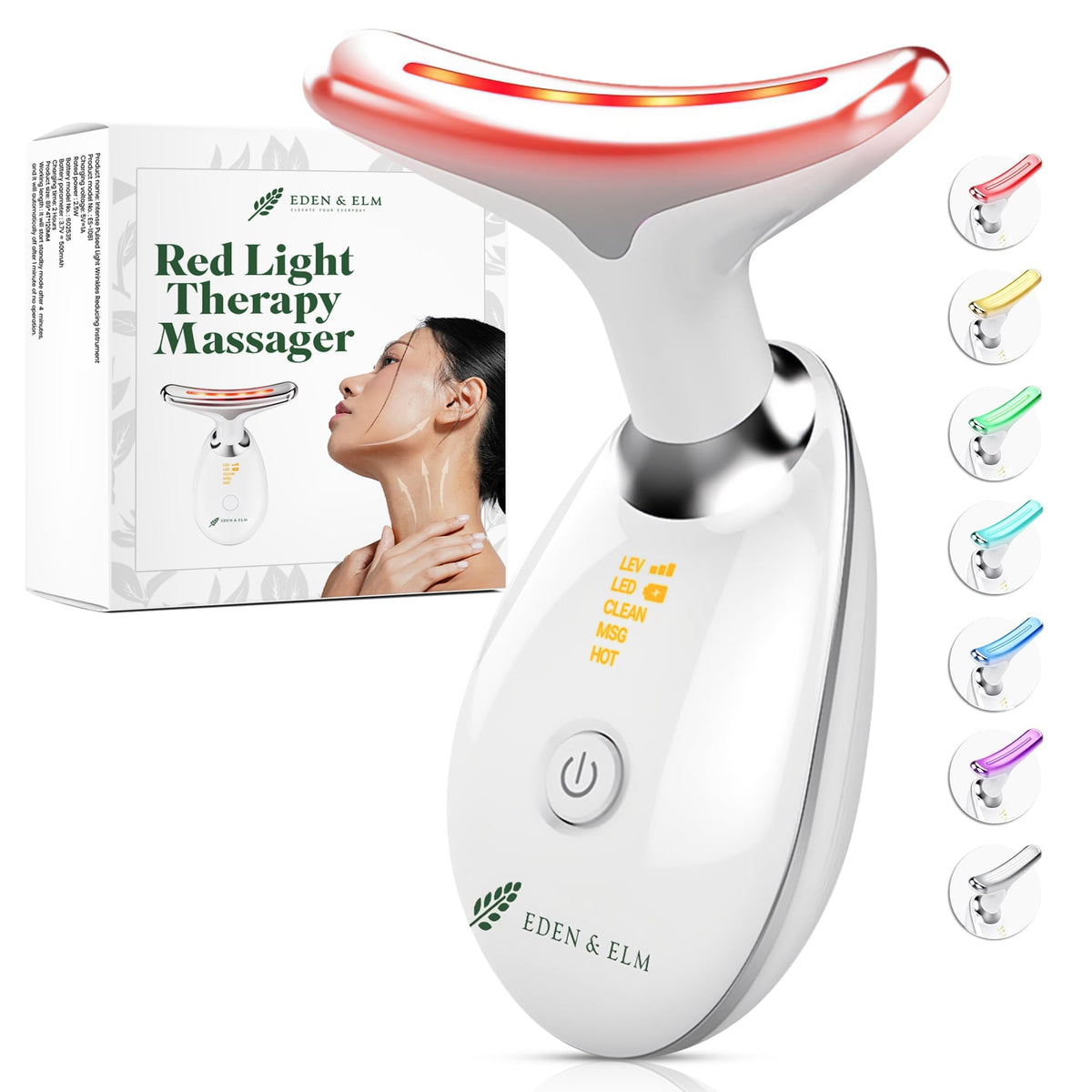 Eden and Elm face and neck lifting red light massager for sculpted contours and reduced puffiness.