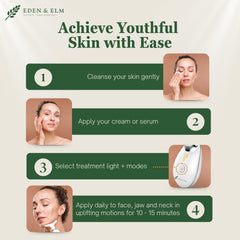 Eden and Elm skin glow effect with red light massage and improved absorption.