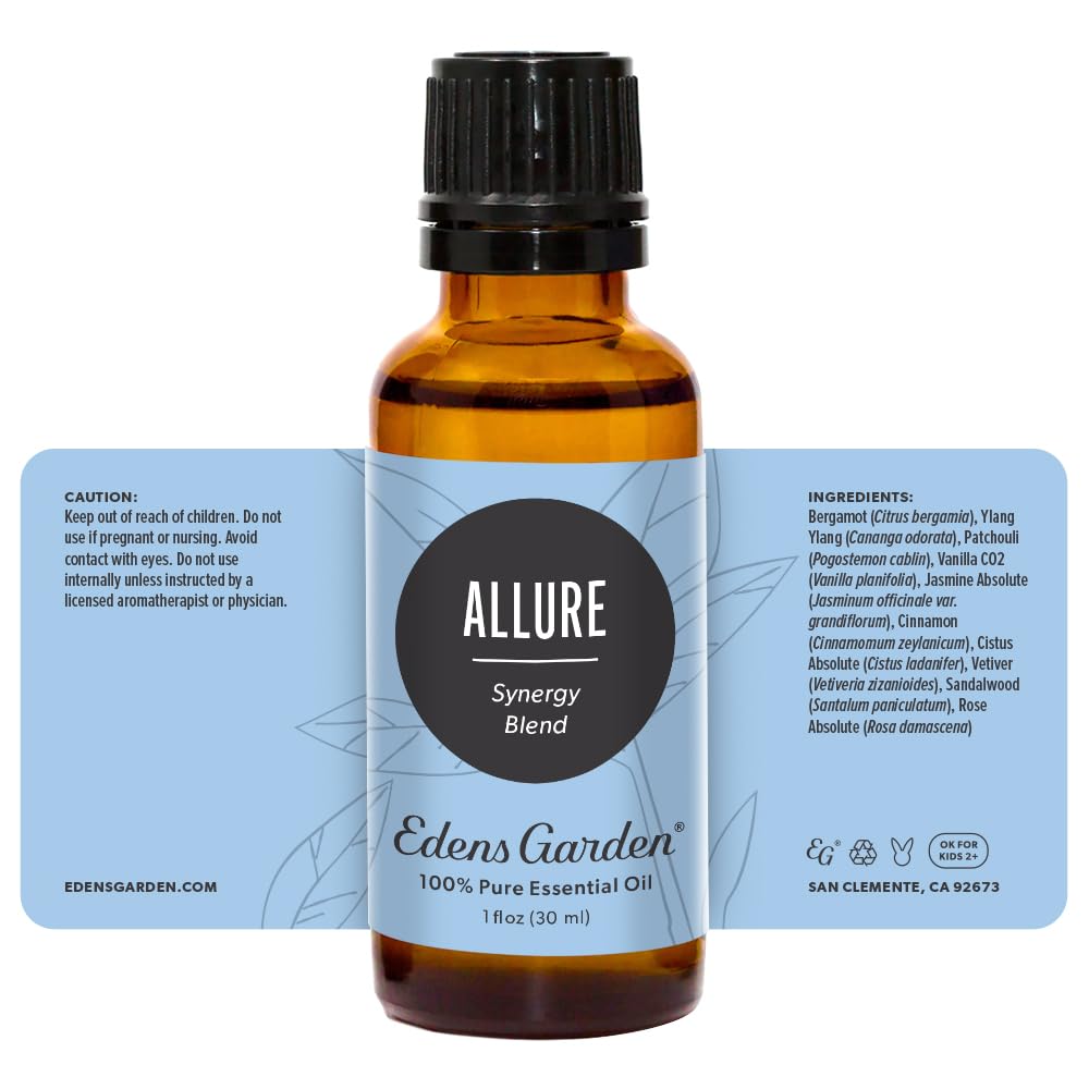 Edens Garden Allure label front showing 100% pure oils.