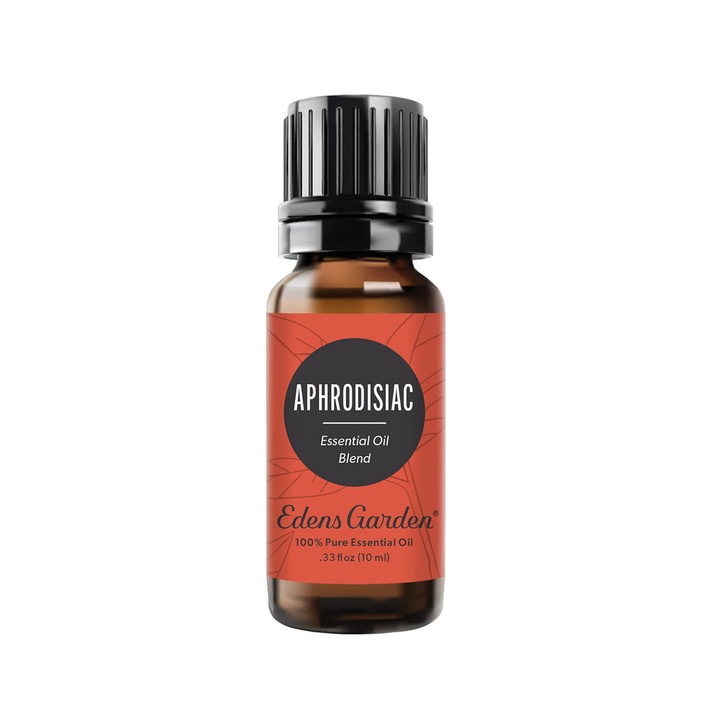 Edens Garden Aphrodisiac bottle close-up, pure essential oil for a sensual atmosphere.