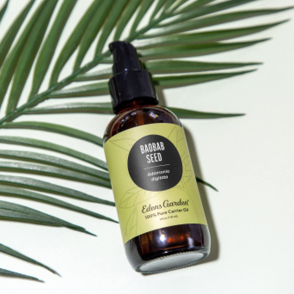 Packaging of Edens Garden Baobab Seed Oil highlighting premium cold-pressed formula.