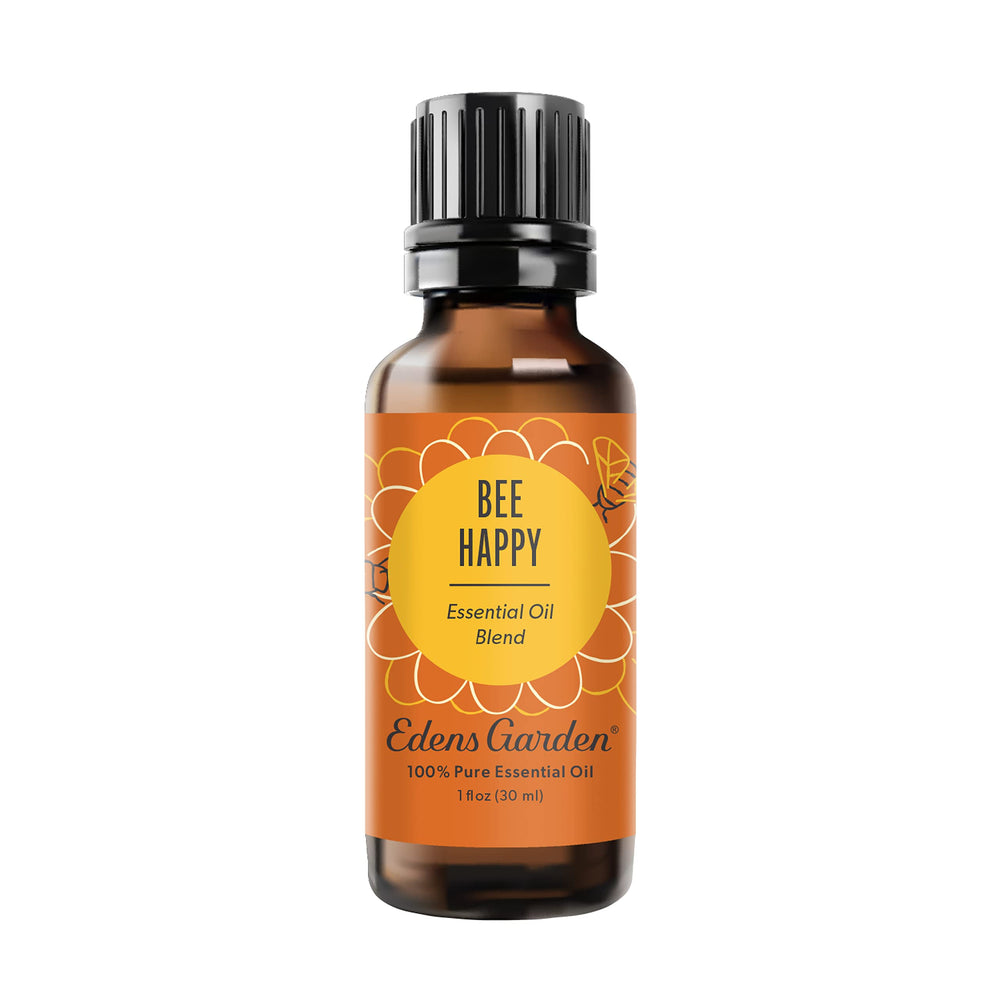 Edens Garden Bee Happy bottle pour showing sunny aroma cue for uplifting spaces
