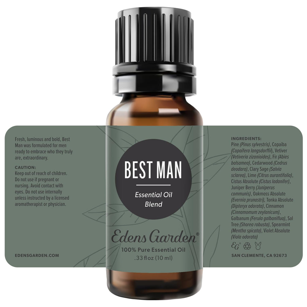 Pouring Edens Garden Best Man oil into a diffuser or carrier oil.