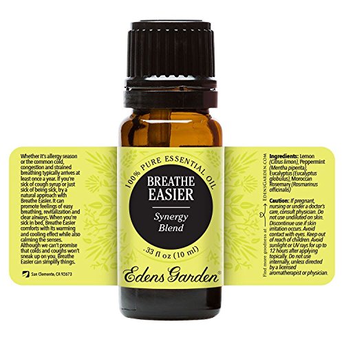 Edens Garden Breathe Easier bottle with dropper and carrier oil for chest massage.