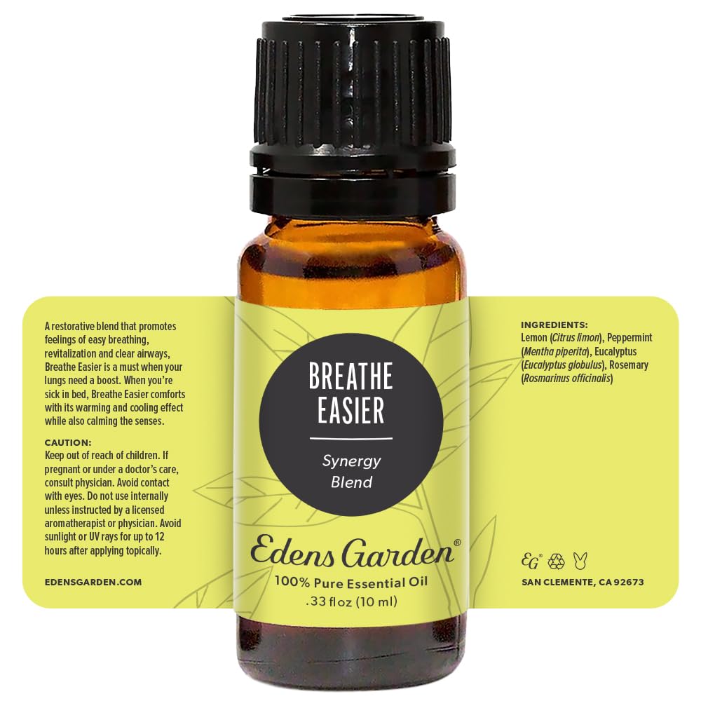 Edens Garden Breathe Easier product on shelf with aroma suggestions.