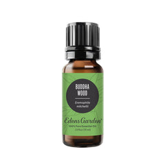 Edens Garden Buddha Wood bottle with amber glass, ideal for diffuser sessions.