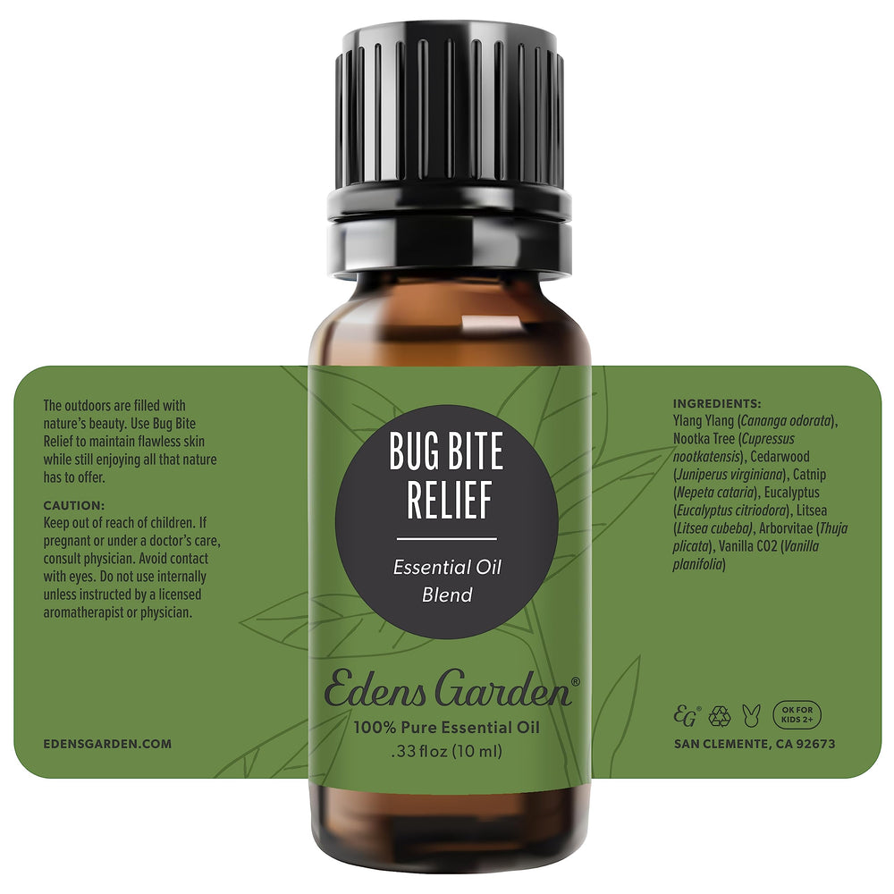 Edens Garden Bug Bite Relief aromatherapy scene highlighting calming and outdoor feel.