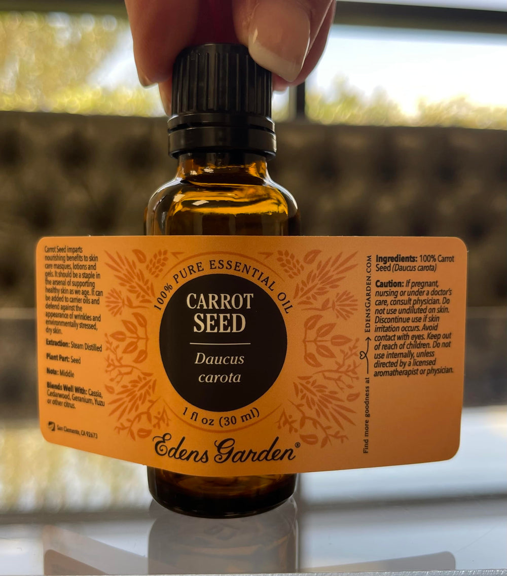 Edens Garden carrot seed oil packshot showcasing value and premium packaging