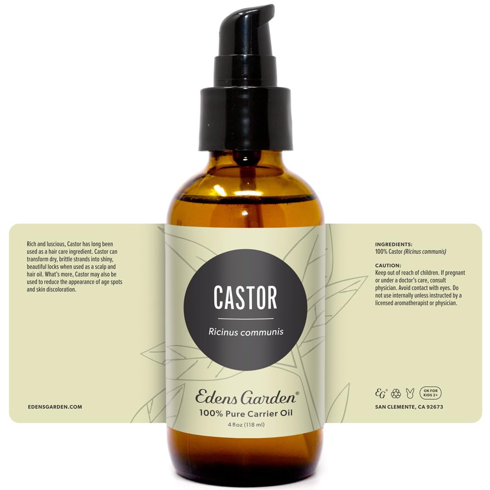 Edens Garden Castor Oil ingredients label emphasizes organic, cold-pressed quality