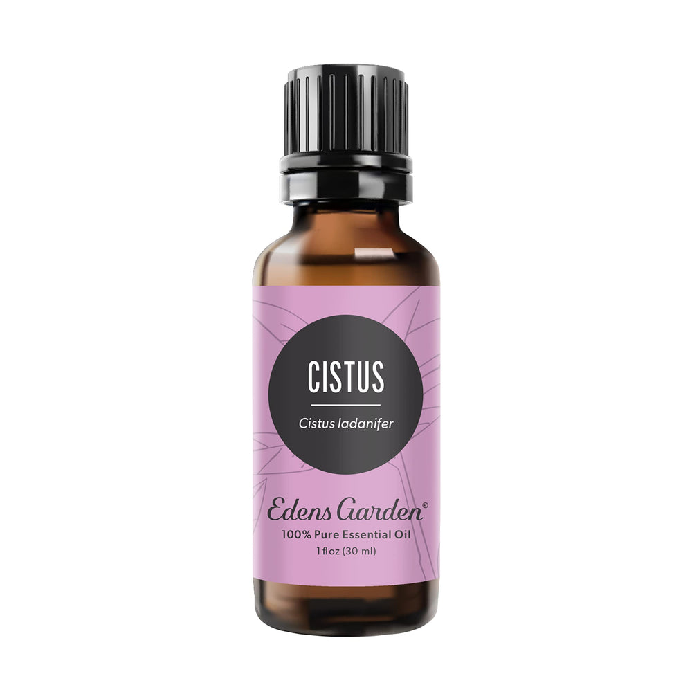 Edens Garden Cistus essential oil bottle showcasing purity for aromatherapy.