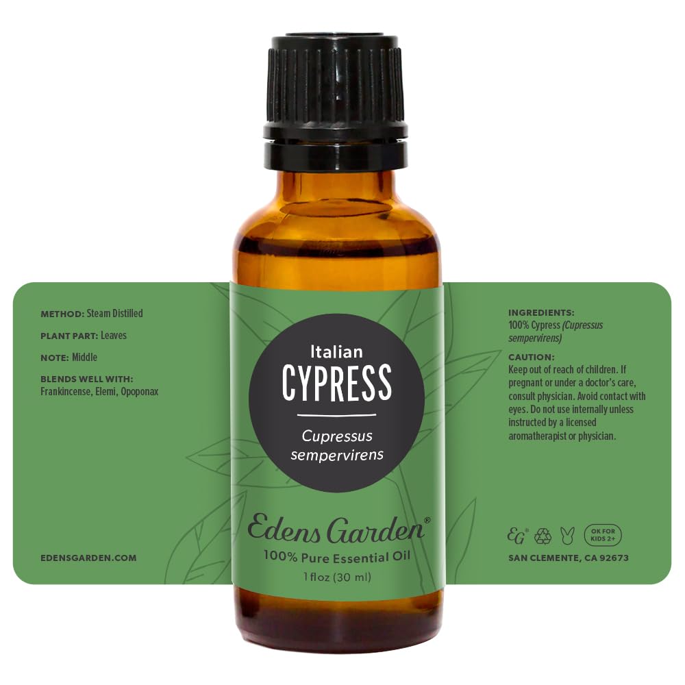 Edens Garden Cypress Italian aromatherapist support image offering expert guidance.