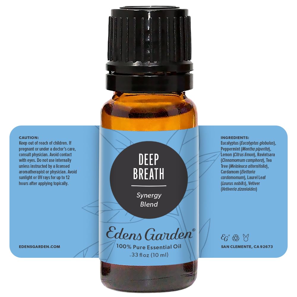 Edens Garden Deep Breath bottle on bedside for calm inviting atmosphere