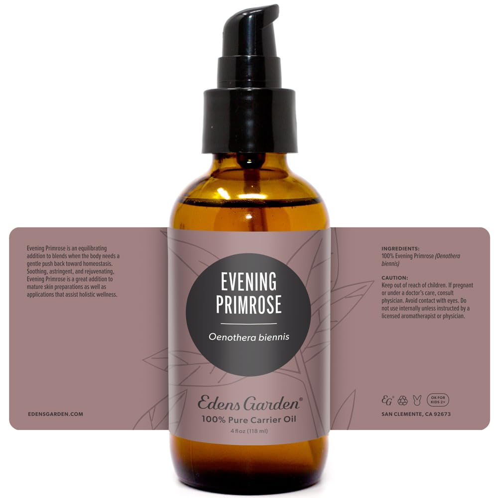 Edens Garden Evening Primrose Oil bottle demonstrates versatile carrier oil benefits for skin