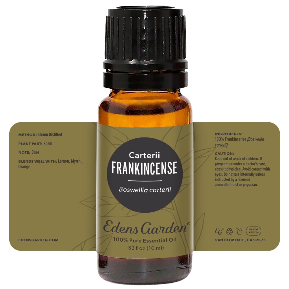 Packaging highlights GC-MS transparency and premium quality for Edens Garden oils.