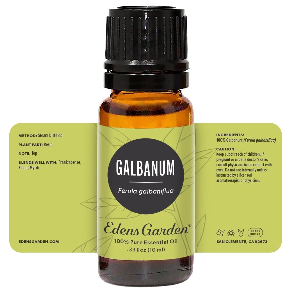 Edens Garden Galbanum packaging scene invites easy access to a versatile essential oil.