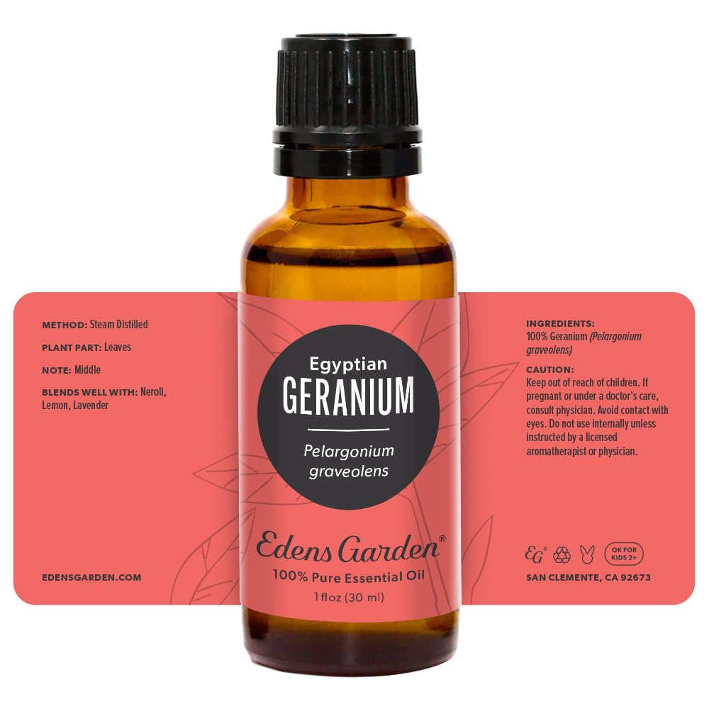 Edens Garden Geranium Egyptian blend palette suggests versatile scent profiles.