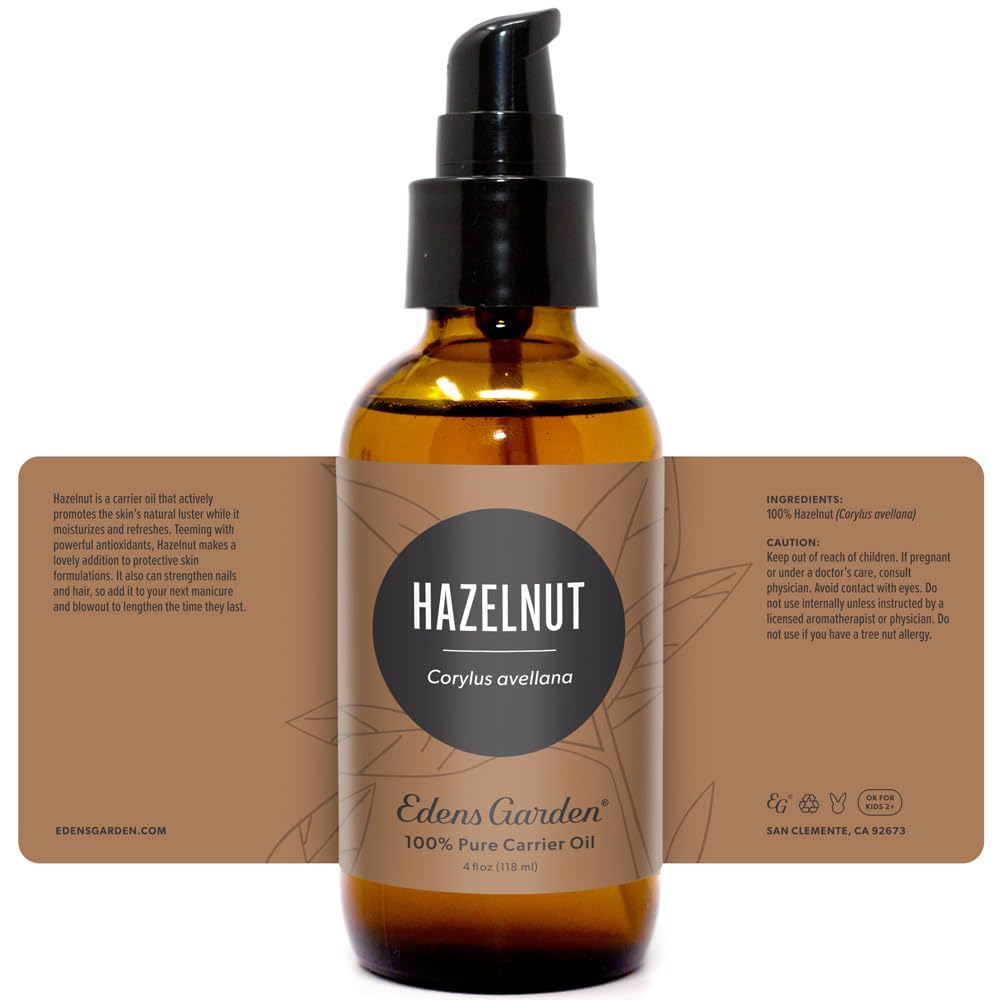 Edens Garden Hazelnut Carrier Oil flat lay for aromatherapy setup and prep