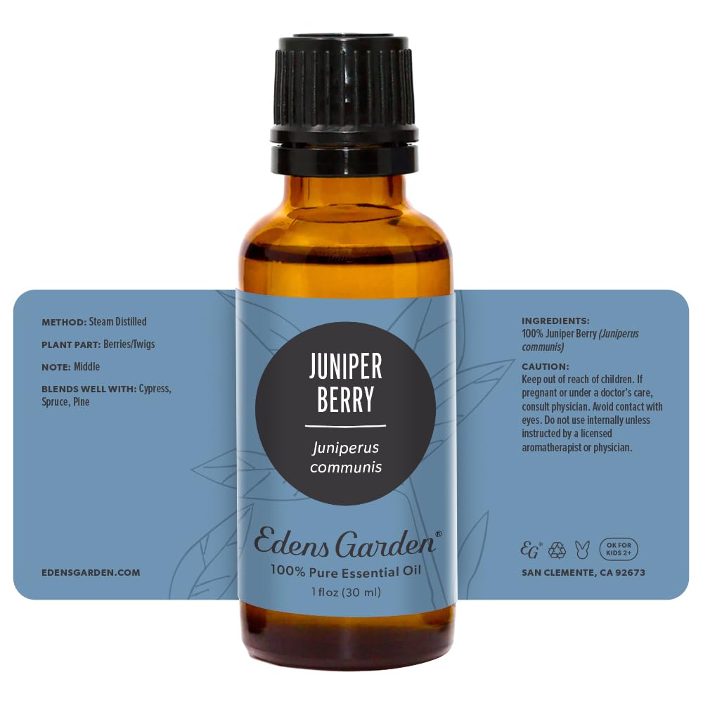 Edens Garden Juniper Berry oil aromatherapy setup for mood focus.