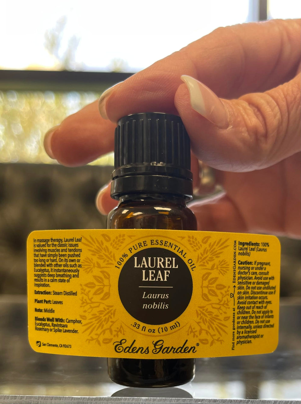 Edens Garden Laurel Leaf packaging closeup highlights batch transparency