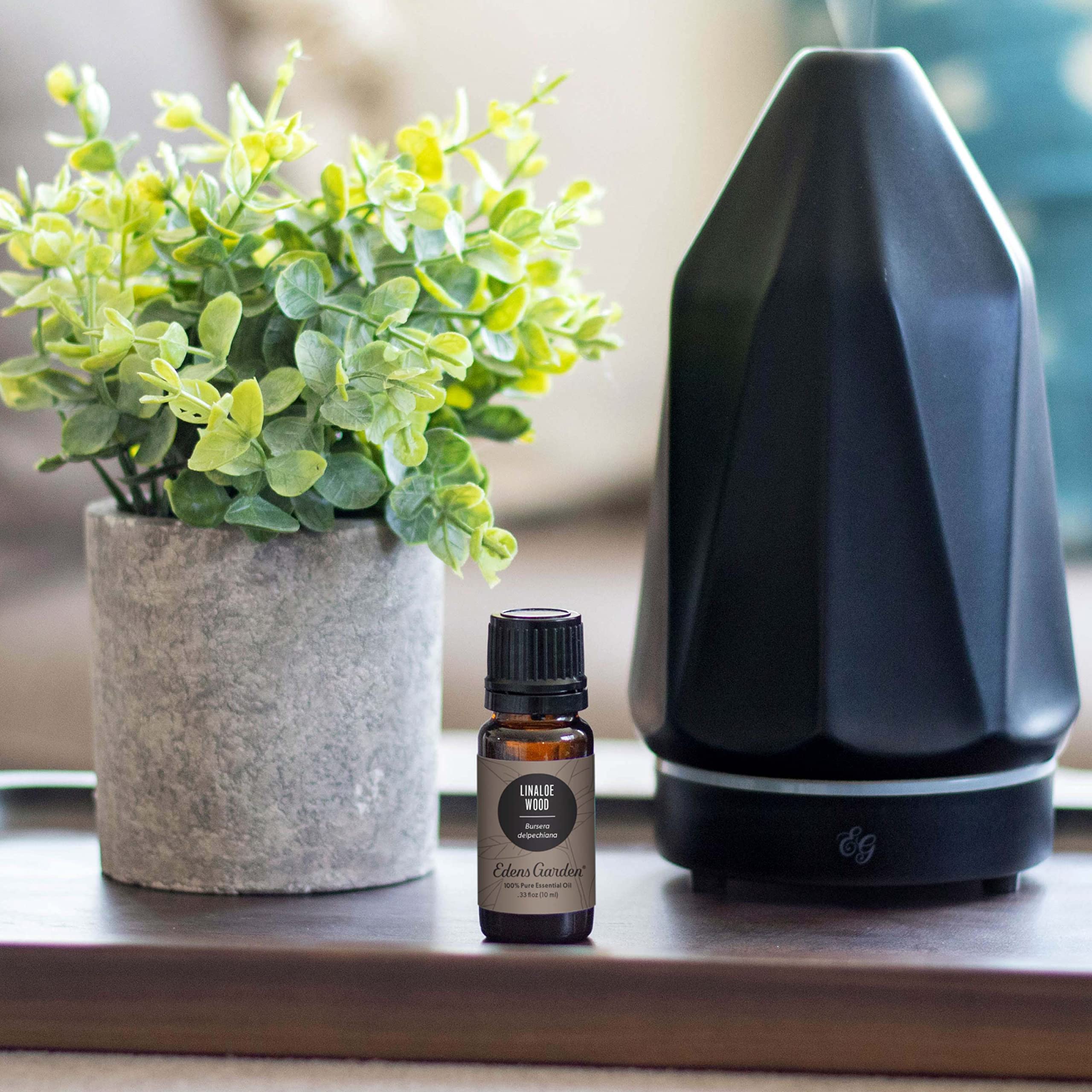 Edens Garden Linaloe Wood diffuser session for a serene home atmosphere.