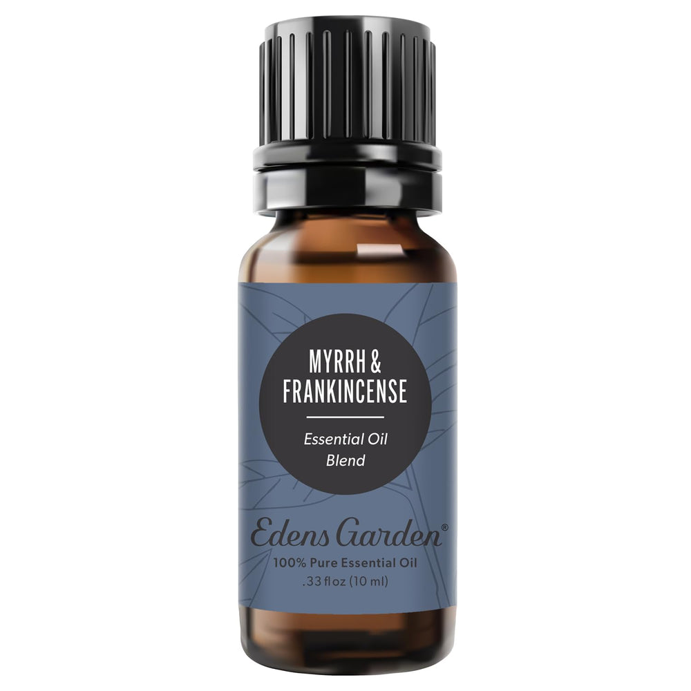 Edens Garden Myrrh & Frankincense bottle close-up for aromatherapy use